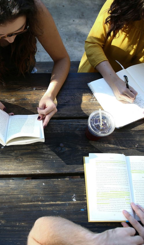 woman reading book while sitting on chair